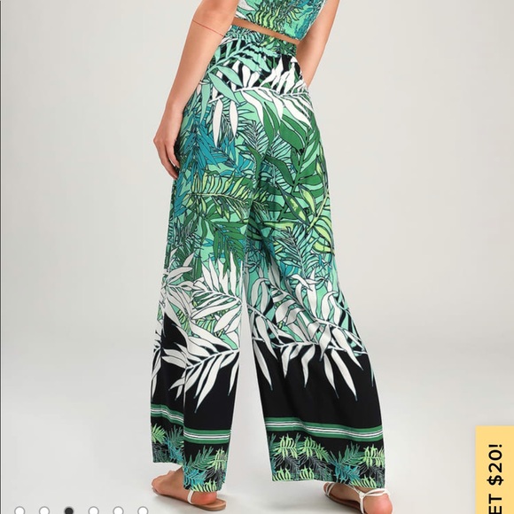 Lulus Pants - Green tropical print two piece jumpsuit